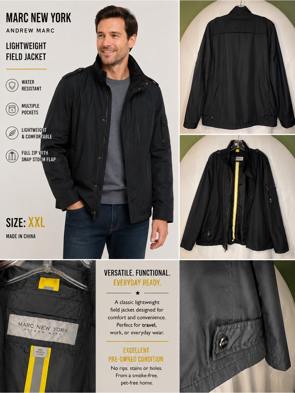 Marc New York Black Lightweight Field Jacket with Yellow Trim